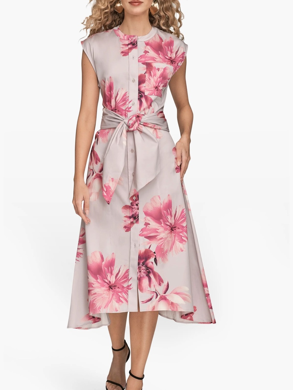 NWT Donna Karan New York Floral Tie Front Shirtdress Sz M